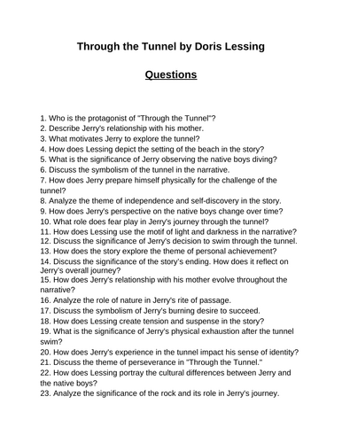 Through the Tunnel. 40 Reading Comprehension Questions (Editable)