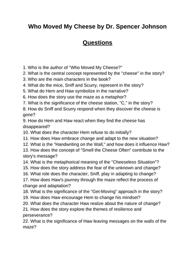 Who Moved My Cheese. Reading Comprehension Questions, Multiple-choice ...