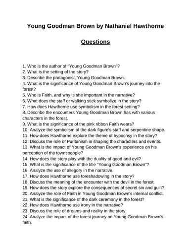 Young Goodman Brown. 40 Reading Comprehension Questions (Editable)