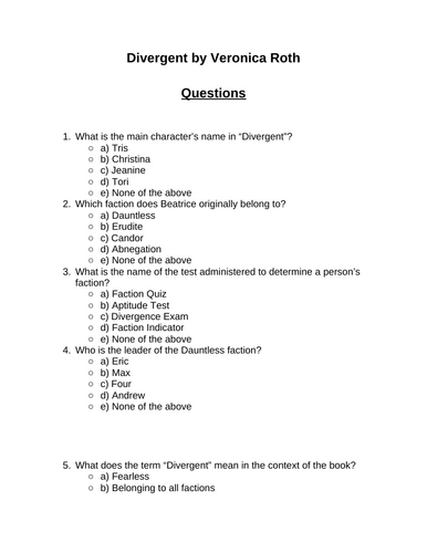 Divergent. 30 multiple-choice questions (Editable)