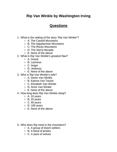 Rip Van Winkle. 30 multiple-choice questions (Editable)