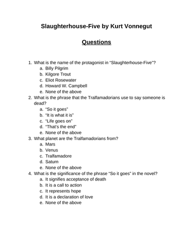 Slaughterhouse-Five. 30 multiple-choice questions (Editable)