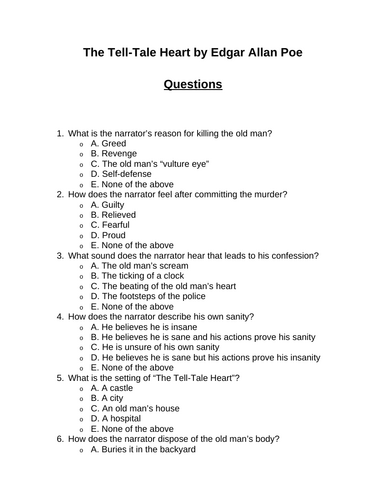 The Tell-Tale Heart. 30 multiple-choice questions (Editable)