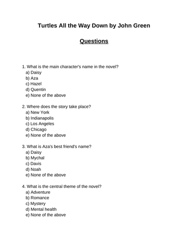 Turtles All the Way Down. 30 multiple-choice questions (Editable)