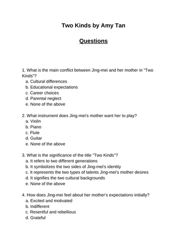 Two Kinds. 30 multiple-choice questions (Editable)