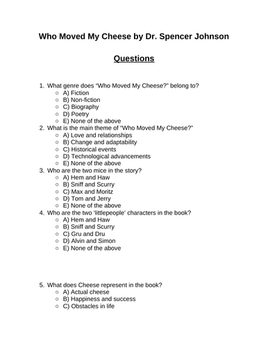Who Moved My Cheese. 30 multiple-choice questions (Editable)