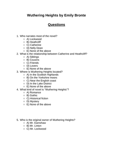 Wuthering Heights. 30 multiple-choice questions (Editable)