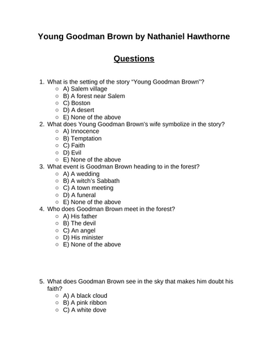 Young Goodman Brown. 30 multiple-choice questions (Editable)