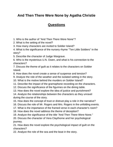 And Then There Were None. 40 Reading Comprehension Questions (Editable)