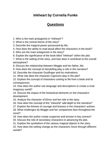 Inkheart. 40 Reading Comprehension Questions (Editable)