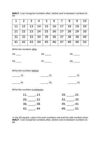 Recognising numbers 1-50. | Teaching Resources