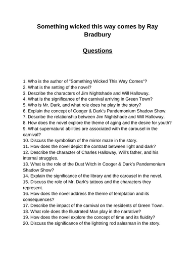 Something wicked this way comes. 40 Reading Comprehension Questions (Editable)