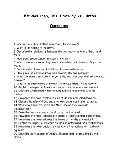 That Was Then, This Is Now. 40 Reading Comprehension Questions (Editable)