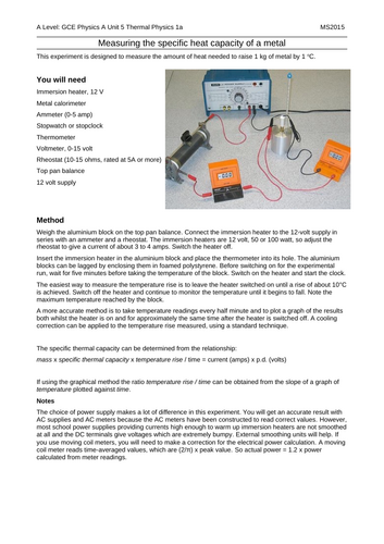 Practical: Experiment to find the Specific Heat Capacity of a Metal Block