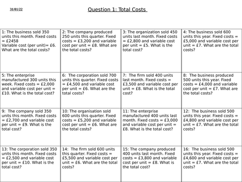 Paper 1 Calculations Questions & Answers - GCSE Edexcel Business ...