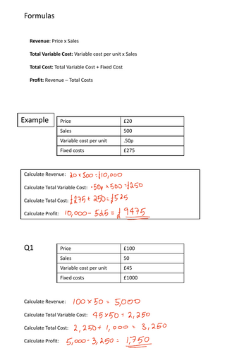 Paper 1 Calculations Questions & Answers - GCSE Edexcel Business ...