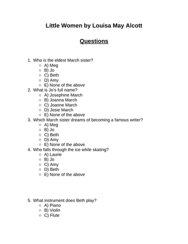 Little Women. 30 multiple-choice questions (Editable)