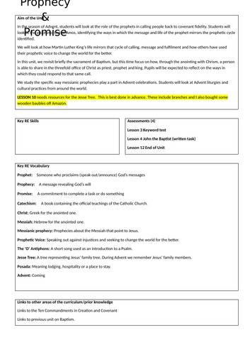 Year 8 Prophecy and Promise Scheme of Learning.