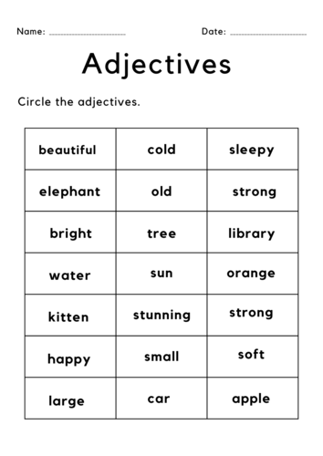 Circle the adjective with answers worksheet for grade 1 | Teaching ...