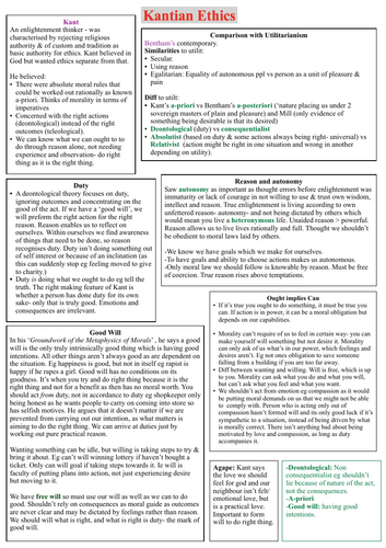 A* OCR Religious Studies Ethics Revision: Kantian Ethics | Teaching ...