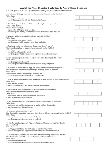 Lord of the Flies 100 Key Quotations | Teaching Resources