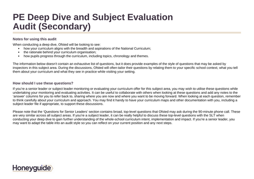 PE Deep Dive Pack | Teaching Resources