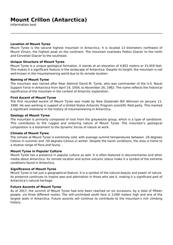 Mount Crillon (Antarctica) Teaching Resources