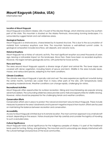 Mount Kaguyak (Alaska, USA) Teaching Resources