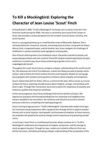 To Kill a Mockingbird: Exploring the Character of Jean Louise 'Scout' Finch