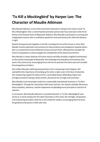 'To Kill a Mockingbird' by Harper Lee: The Character of Maudie Atkinson