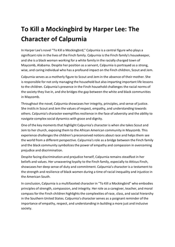 To Kill a Mockingbird by Harper Lee: The Character of Calpurnia