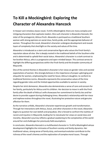 To Kill a Mockingbird: Exploring the Character of Alexandra Hancock