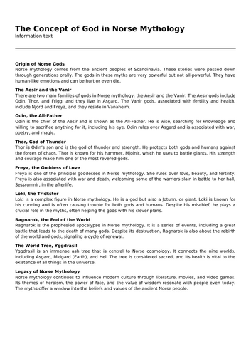 The Concept of God in Norse Mythology (Infotext and Exercises ...