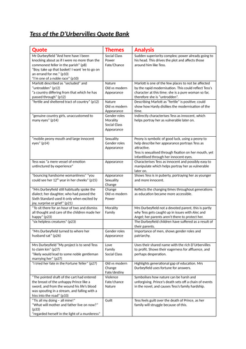 Tess of the D'Urbervilles quote bank with analysis | Teaching Resources