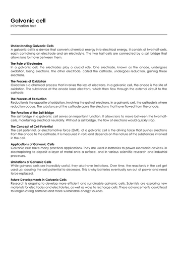 Galvanic cell (Infotext and Exercises) | Teaching Resources