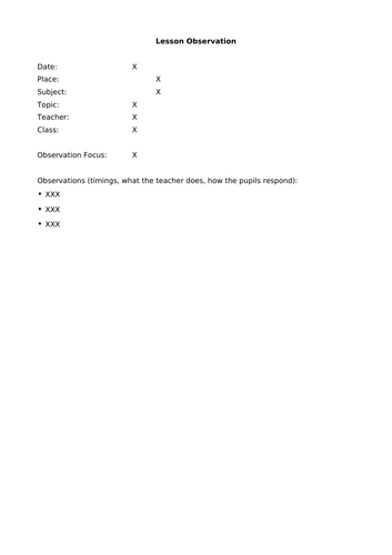 Lesson Observation Sheet - Free - Word and Pages | Teaching Resources