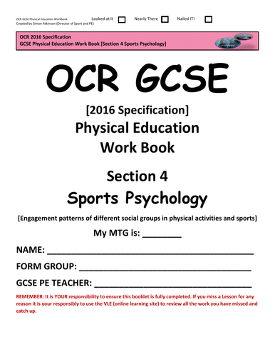 GCSE PE [OCR] - Section 4 – Sports Psychology | Teaching Resources