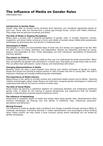 The Influence of Media on Gender Roles | Teaching Resources