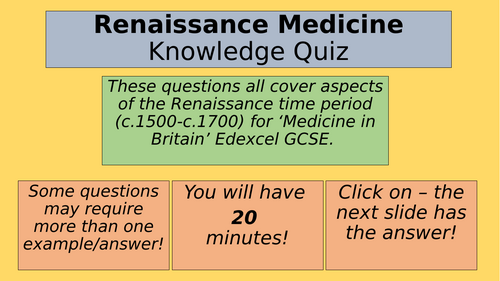 Renaissance Medicine Knowledge Quiz - questions and answers! | Teaching ...
