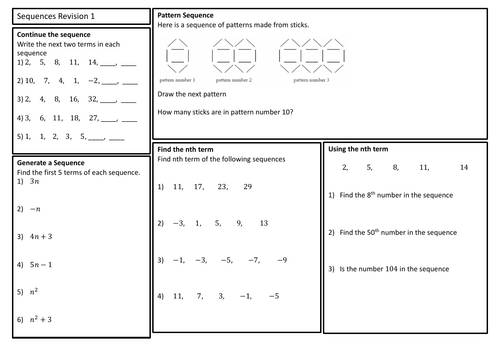 GCSE Foundation Maths Revision Sheet - Sequences | Teaching Resources