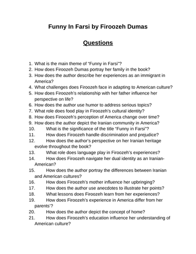 Funny In Farsi. 40 Reading Comprehension Questions (Editable)