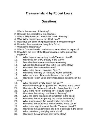 Treasure Island. 40 Reading Comprehension Questions (Editable)