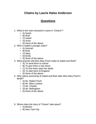 Chains. 30 multiple-choice questions (Editable)