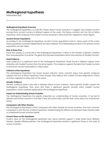 multiregional hypothesis biology definition