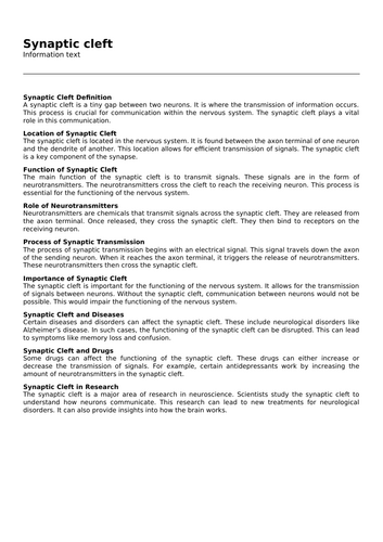 Synaptic cleft | Teaching Resources