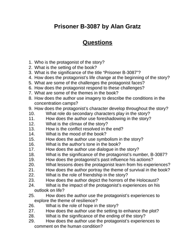 Prisoner B-3087. 40 Reading Comprehension Questions (Editable)