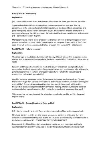 A Level Economics - Monopsony and Natural Monopoly | Teaching Resources