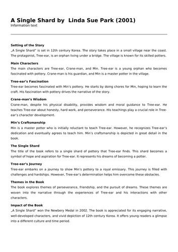 A Single Shard by Linda Sue Park (2001) | Teaching Resources