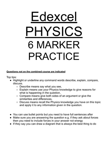 Edexcel GCSE Physics 6 markers | Teaching Resources