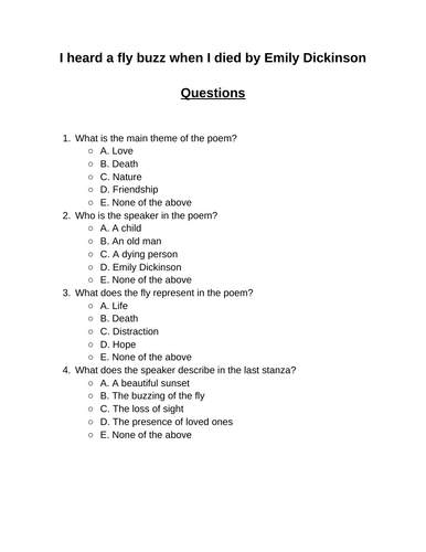 I heard a fly buzz when I died. 30 multiple-choice questions (Editable)